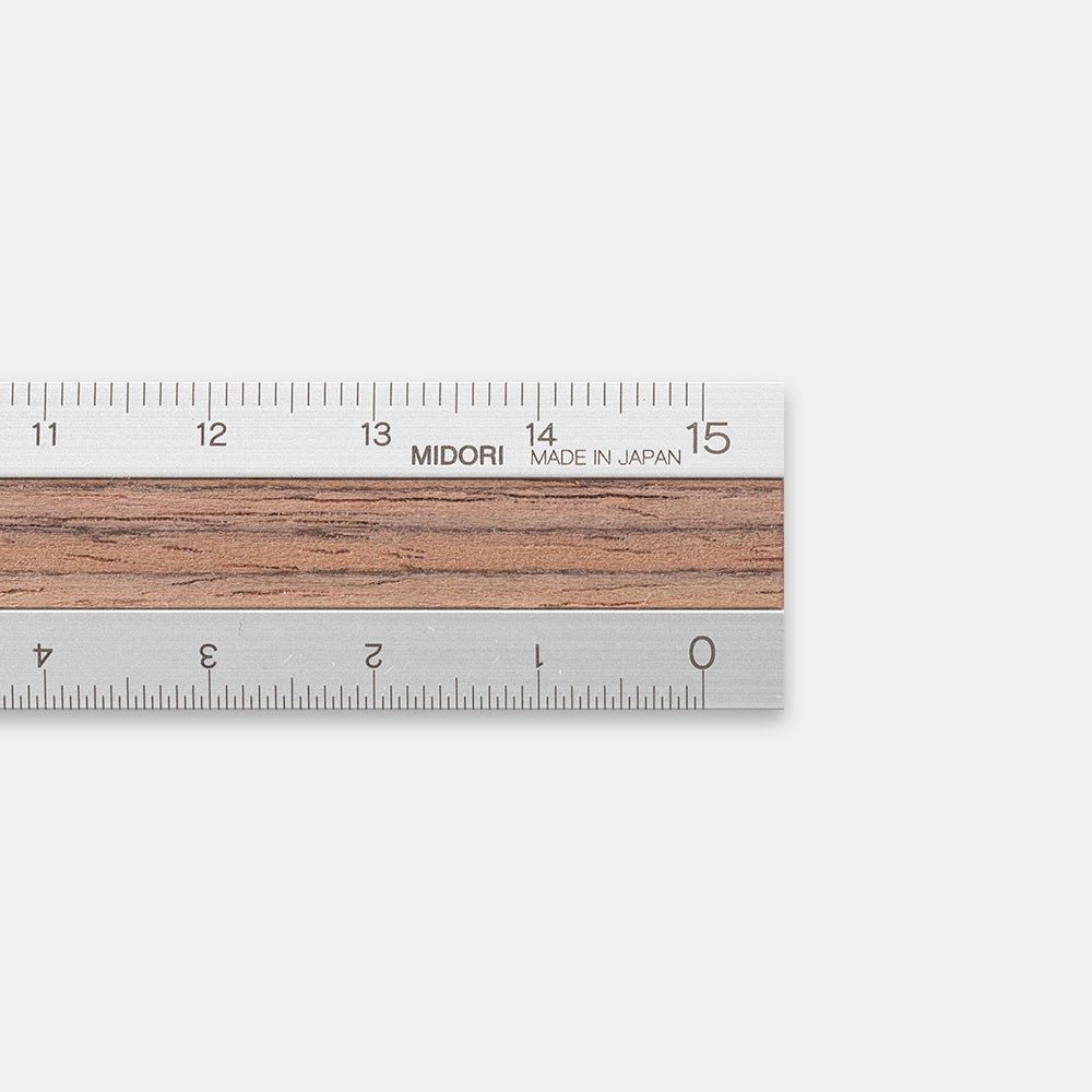 Règle MIDORI en bois et aluminium - 15 cm - Clair - 4902805422574