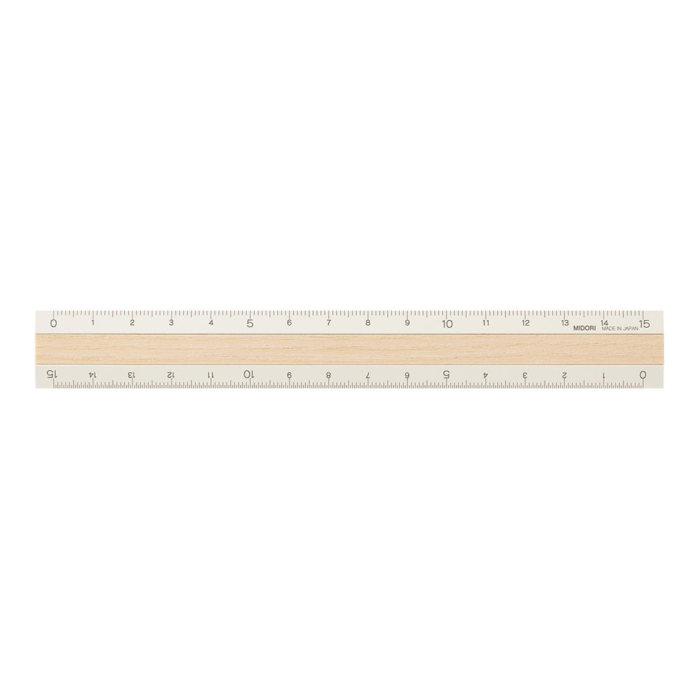Règle MIDORI en bois et aluminium - 15 cm - Ivoire - 4902805423052