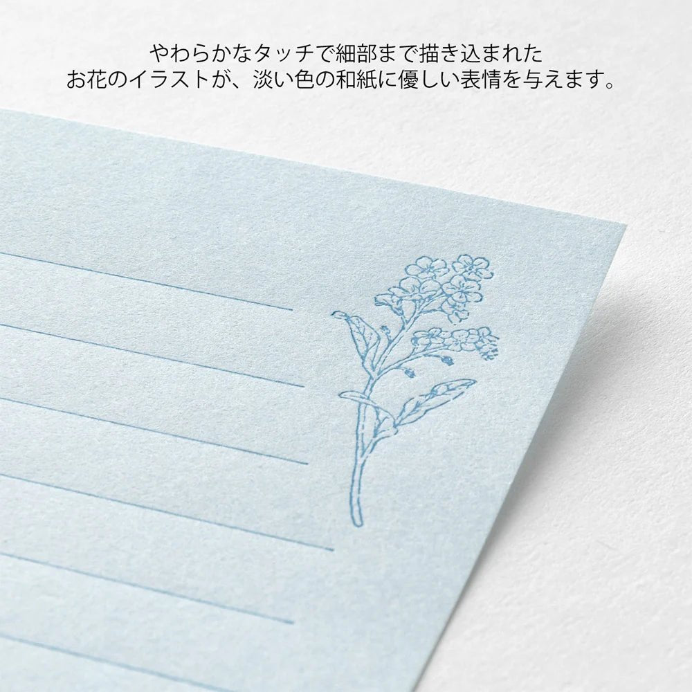 Set de correspondance MIDORI Mini Letter Set Washi Hanairo - Bleu - 4902805869416