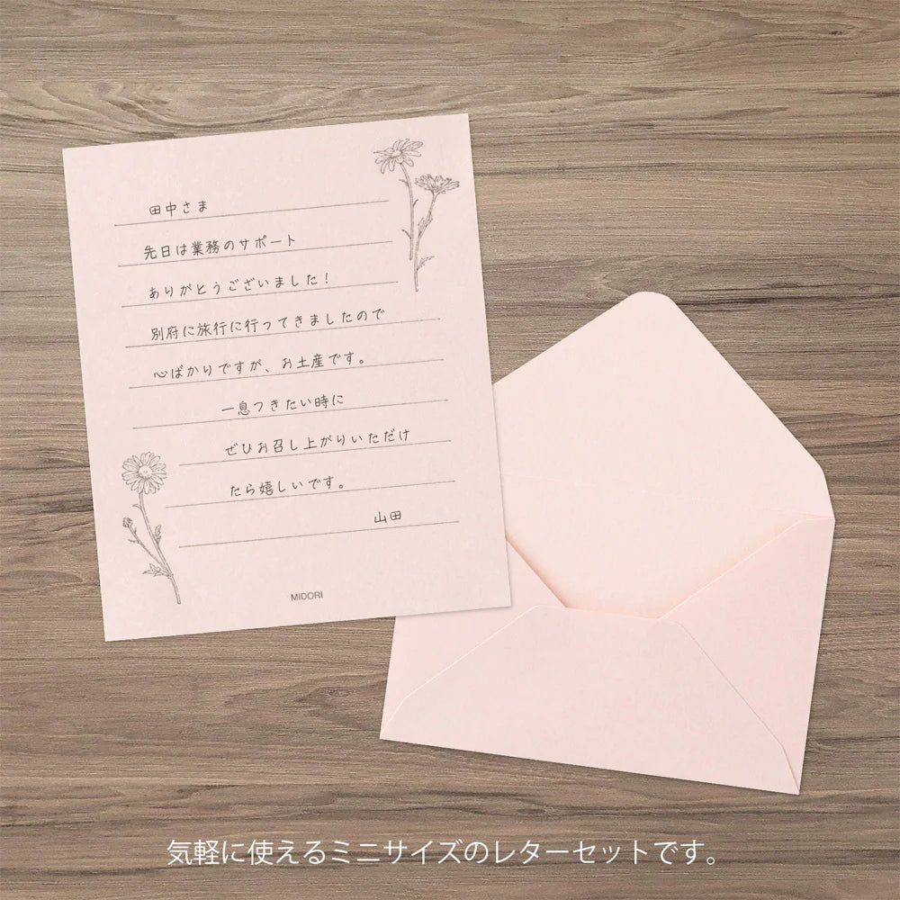 Set de correspondance MIDORI Mini Letter Set Washi Hanairo - Rose - 4902805869386