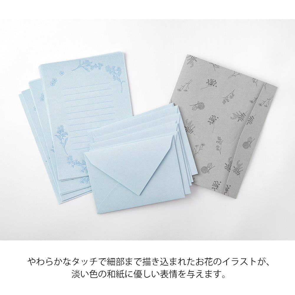 Set de correspondance MIDORI washi Hanairo - Bleu - 4902805869324