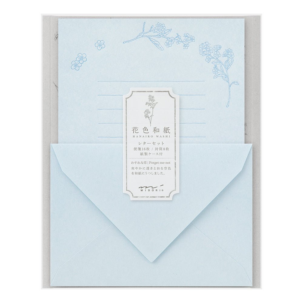 Set de correspondance MIDORI washi Hanairo - Bleu - 4902805869324
