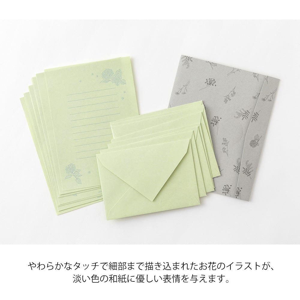 Set de correspondance MIDORI washi Hanairo - Vert - 4902805869317