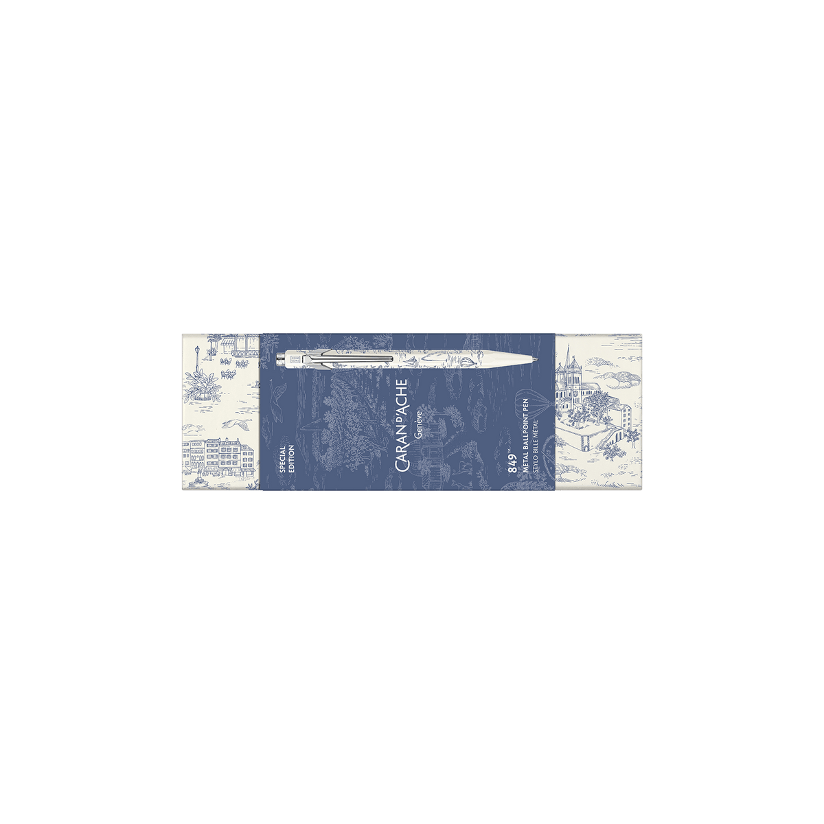 Stylo bille CARAN D'ACHE 849 Toile de Jouy Geneva Edition - Blanc - 7630002365680