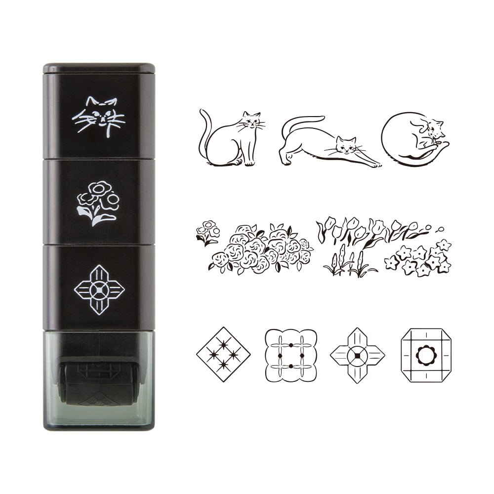 Tampon rouleau MIDORI Paintable Stamp - Motif Chats & Paysages -
