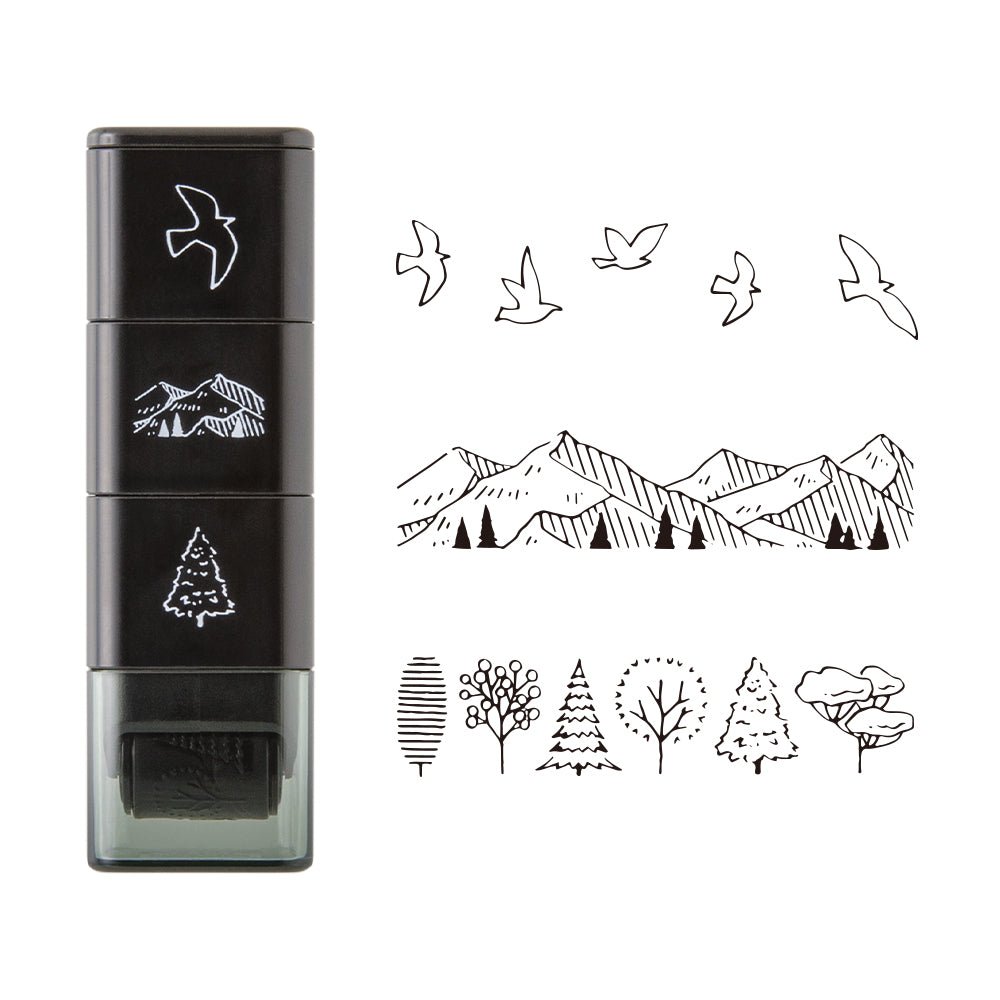 Tampon rouleau MIDORI Paintable Stamp - Motif Paysage de Montagne -