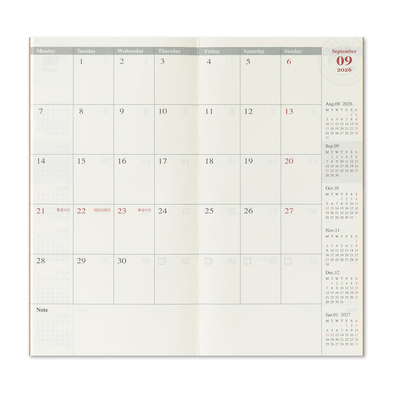 TRAVELER'S notebook - agenda mensuel 2026 (regular size)