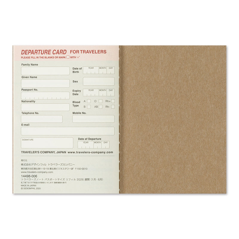 TRAVELER'S notebook - agenda semainier 2026 (passport size)