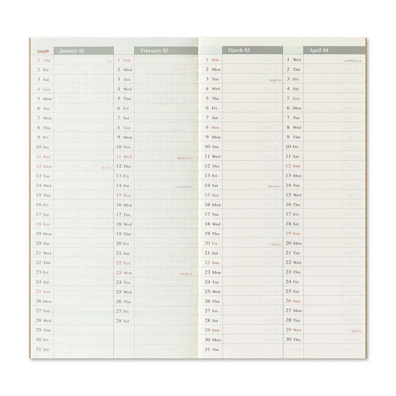 TRAVELER'S notebook - agenda semainier 2026 avec notes (regular size)