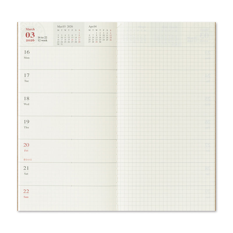 TRAVELER'S notebook - agenda semainier 2026 avec notes (regular size)