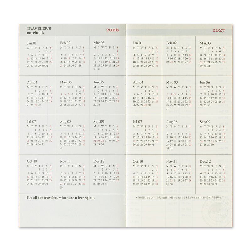 TRAVELER'S notebook - agenda semainier 2026 (regular size)