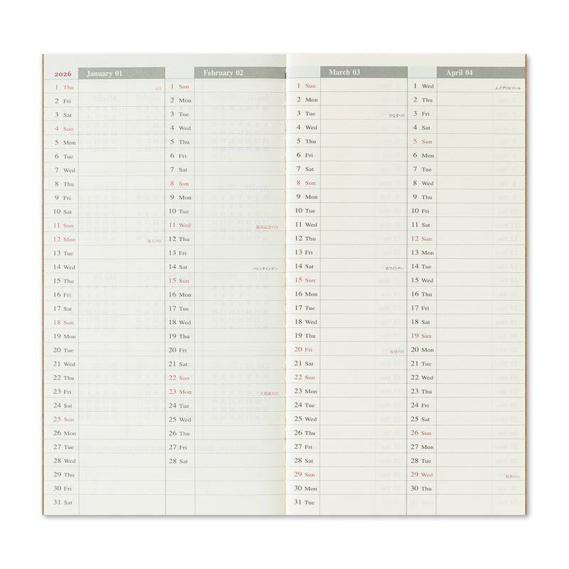 TRAVELER'S notebook - agenda semainier 2026 (regular size)