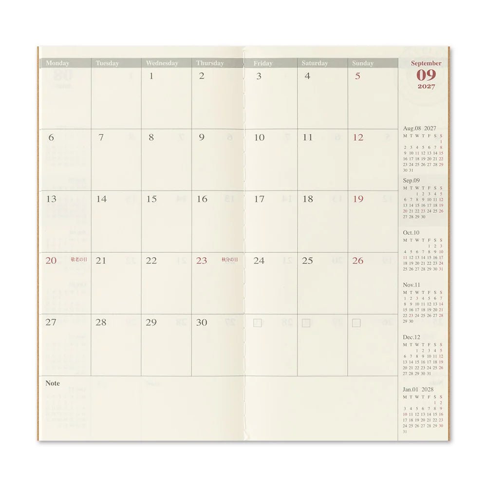 TRAVELER'S notebook - agenda mensuel 2027 (regular size) -
