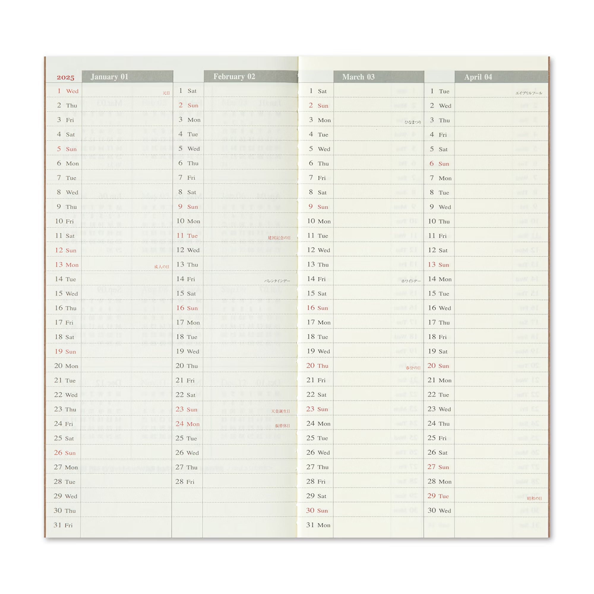 TRAVELER'S notebook - agenda semainier 2025 avec notes (regular size) - TN Regular size - 1 semaine + notes -