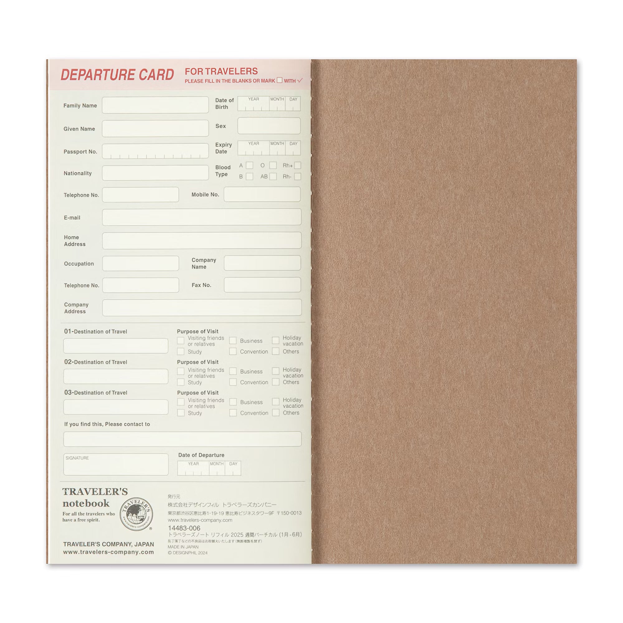 TRAVELER'S notebook - agenda semainier 2025 (regular size) - TN Regular size - 1 semaine sur 2 pages -