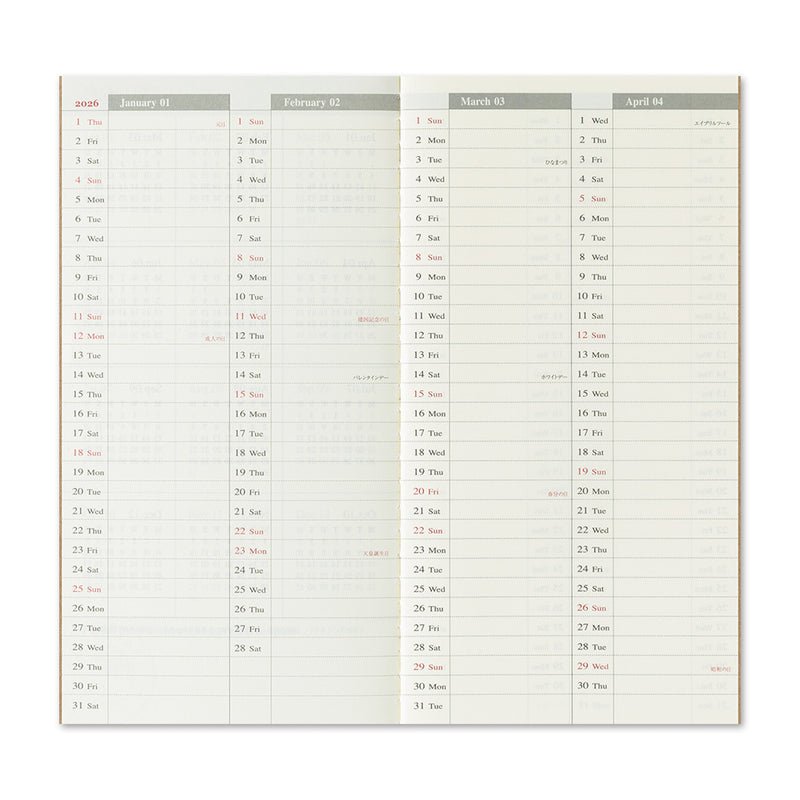 TRAVELER'S notebook - agenda semainier 2026 avec notes (regular size) -