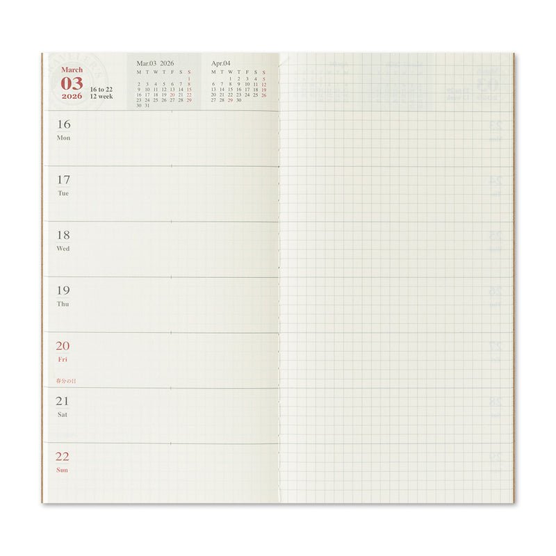 TRAVELER'S notebook - agenda semainier 2026 avec notes (regular size) -