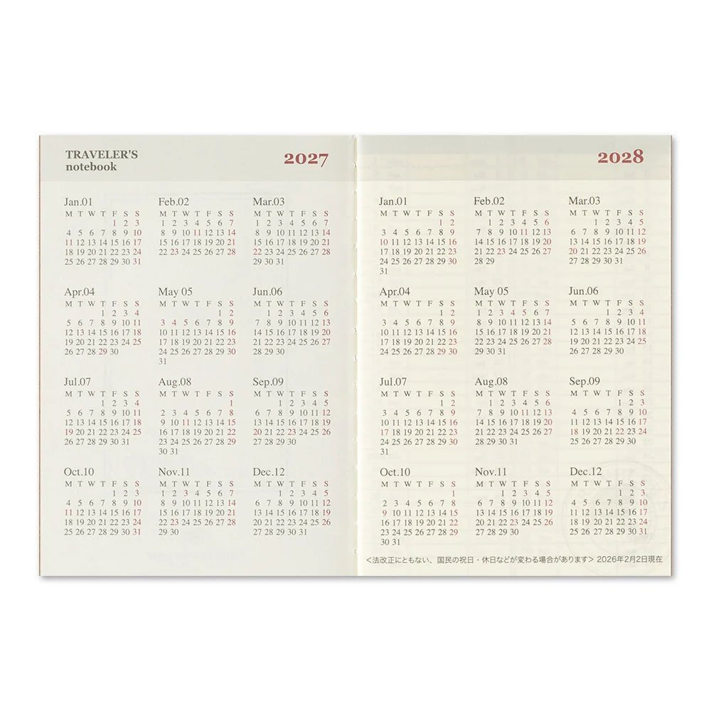TRAVELER'S notebook - agenda semainier 2027 (passport size) -