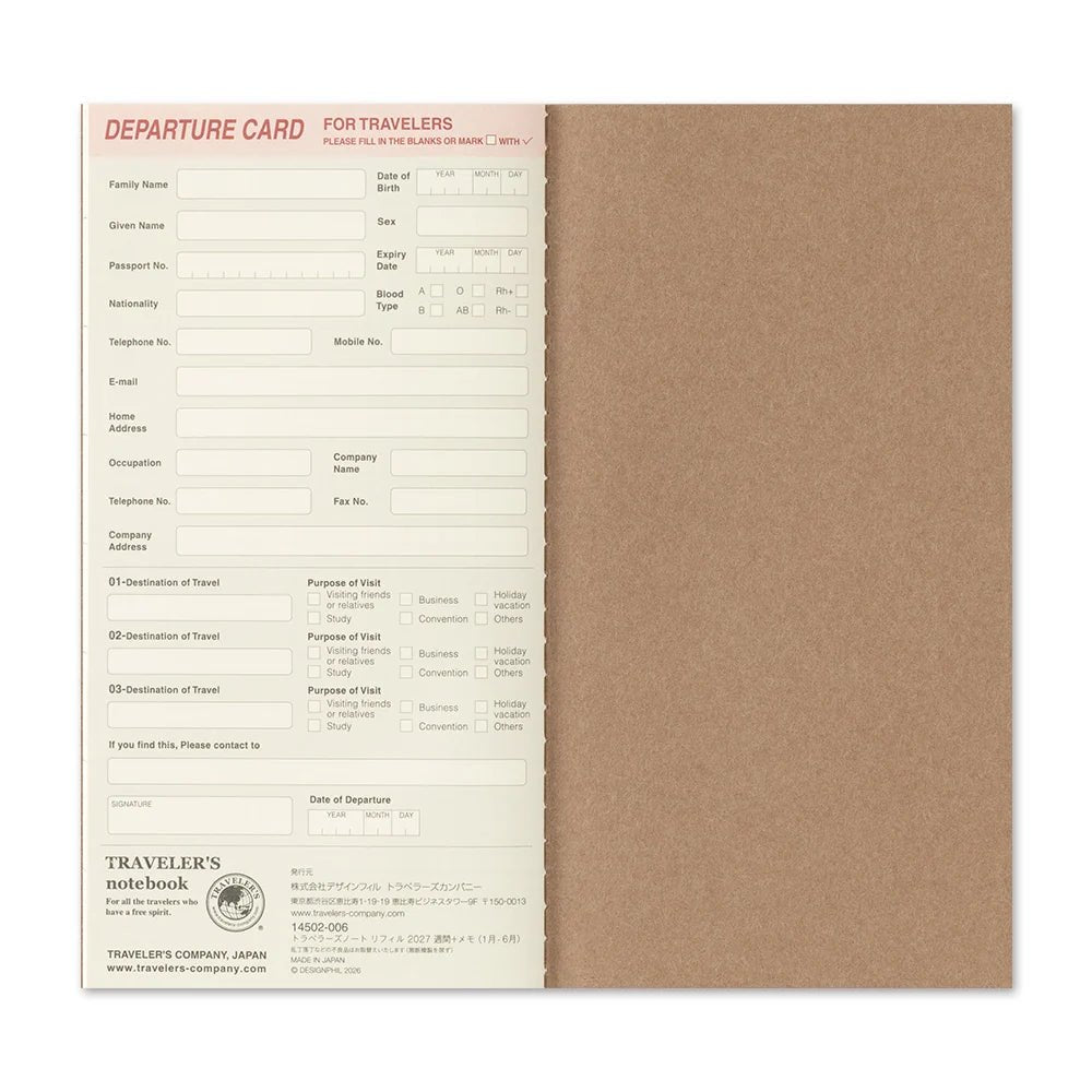 TRAVELER'S notebook - agenda semainier 2027 (regular size) -