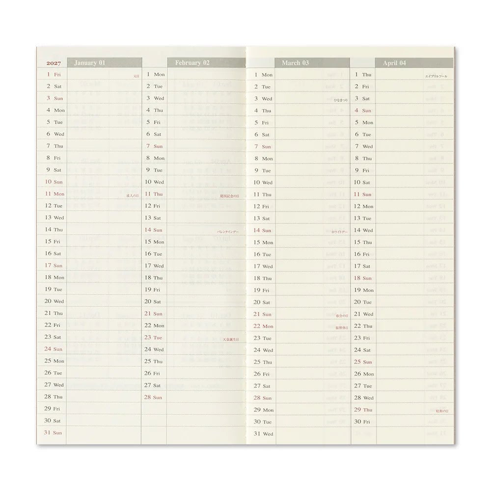 TRAVELER'S notebook - agenda semainier 2027 (regular size) -