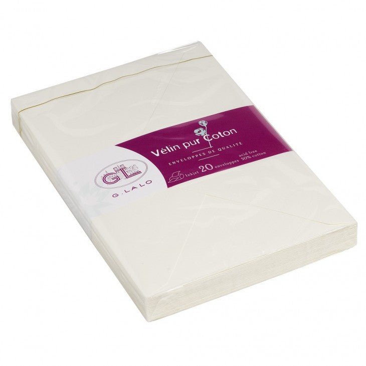 20 enveloppes Vélin Pur Coton format C6 - 11.4 x 16.2 cm - 125 g/m² - Crème - 3140290210004