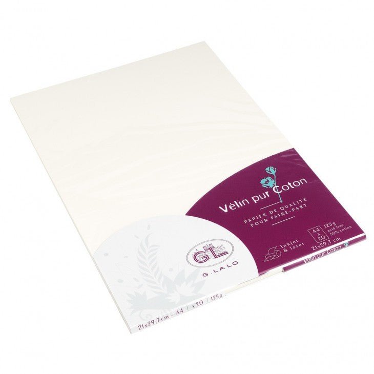 20 feuilles Vélin Pur Coton - A4 - 125 g/m² - Crème - 3140290487000
