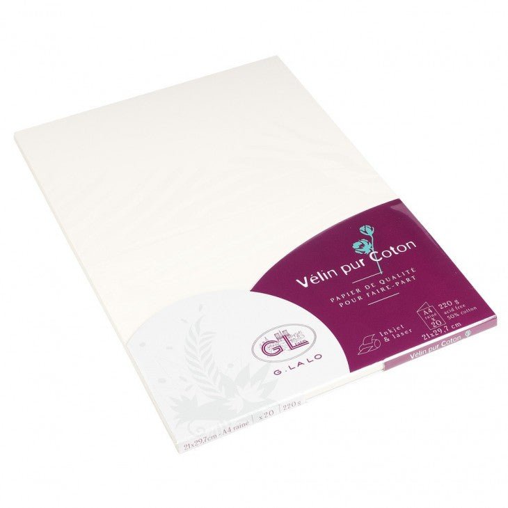 20 feuilles Vélin Pur Coton - A4 - 220 g/m² - Crème - 3140290488007