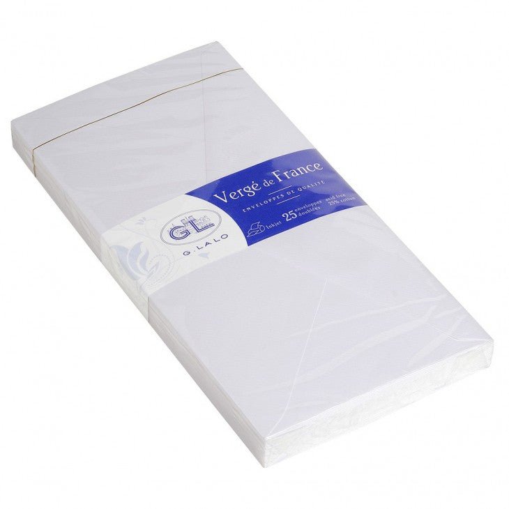 25 enveloppes Vergé de France format DL - 11 x 22 cm - 100 g/m² - Blanc - 3140290227002