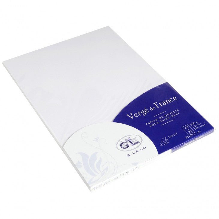 25 feuilles Vergé de France - A4 - 210 g/m² - Blanc - 3140290410008