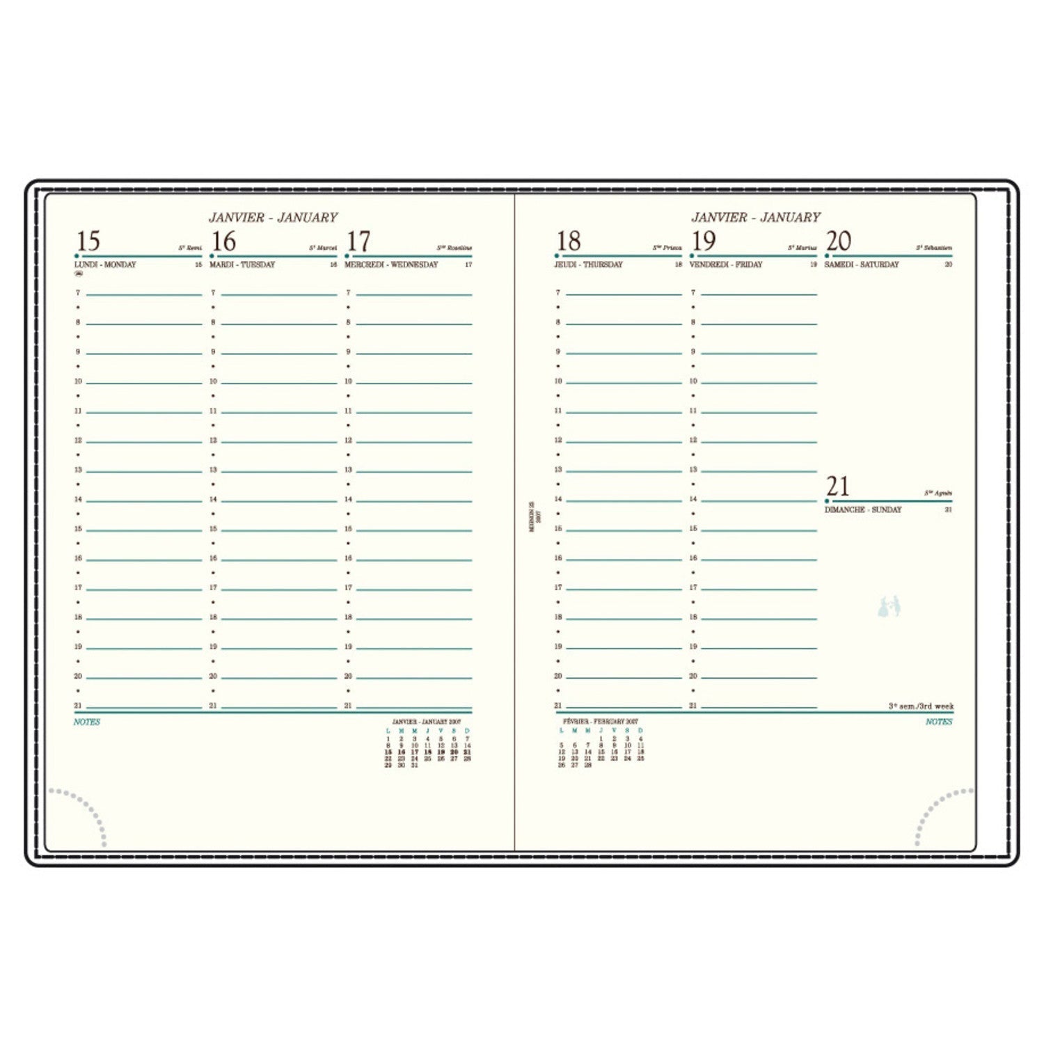 Agenda MIGNON A22 Bornéo - 23.2 x 16 cm - 1 semaine sur 2 pages - Bleu canard - 3489392235929