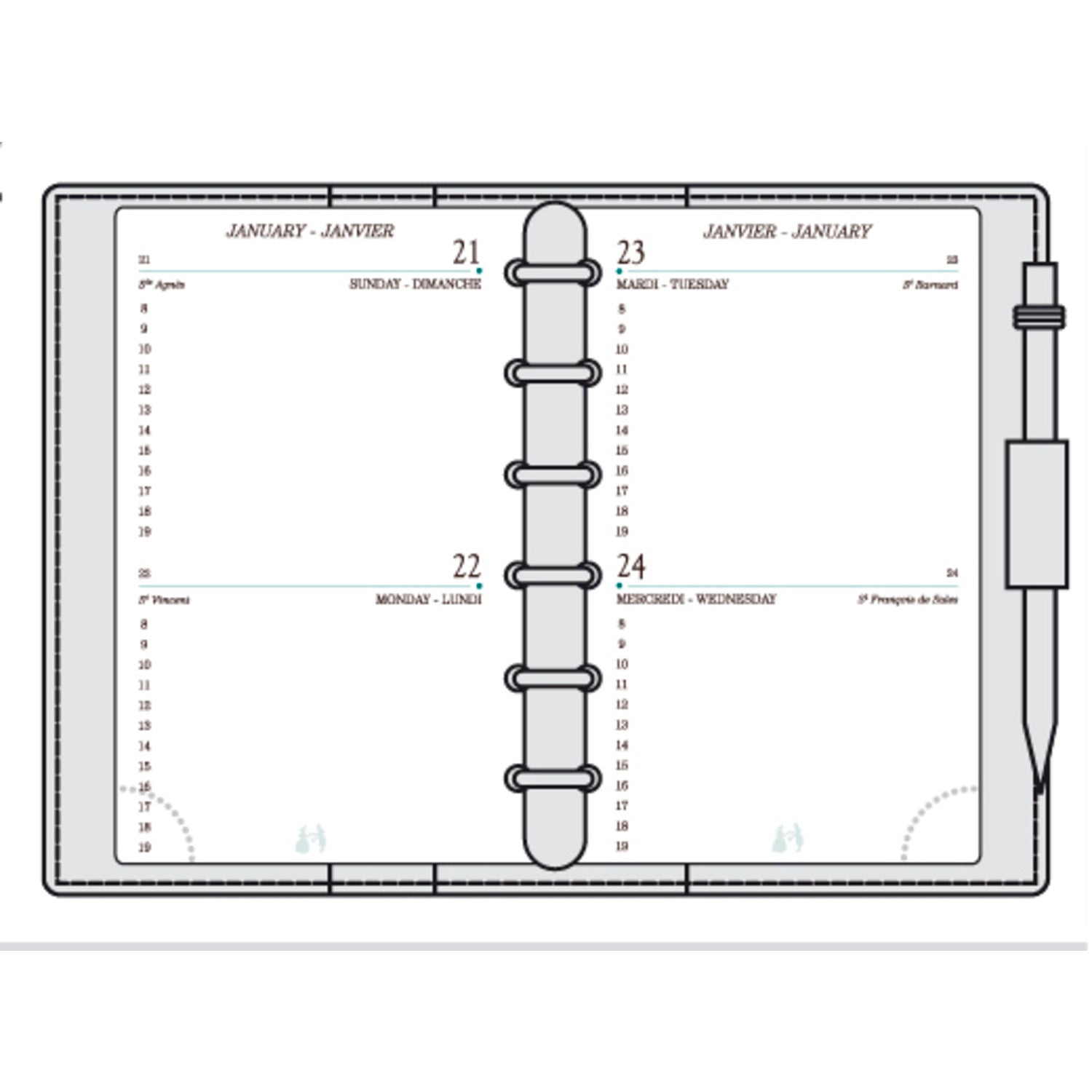 Organiseur MIGNON AK12 - 9 x 13 cm - 2 jours par page - Orientation horizontale - Veau Boboli rouge