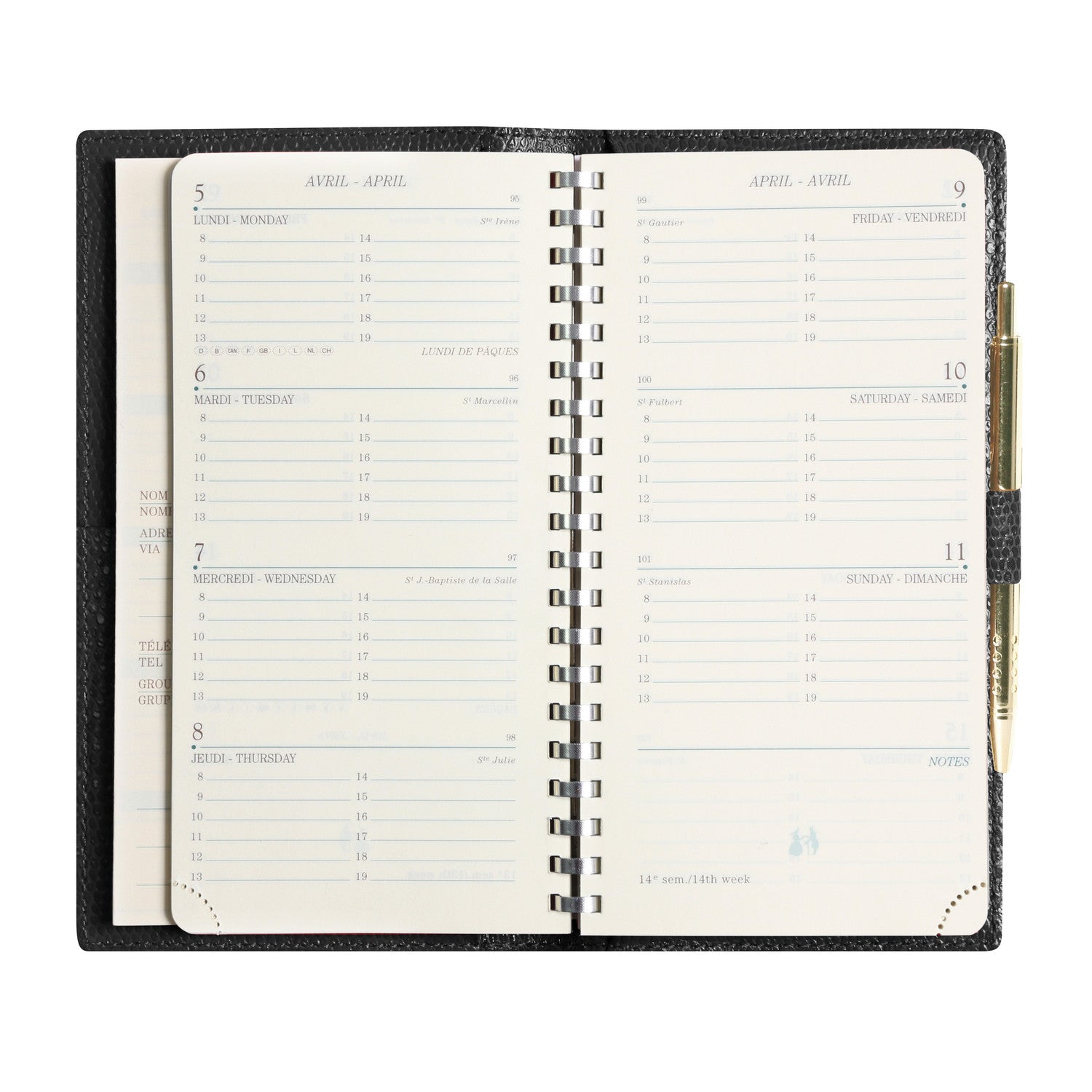 Agenda MIGNON AS16 - 8,8 x 16,5 cm - 1 semaine sur 2 pages - Orientation horizontale - Bornéo noir