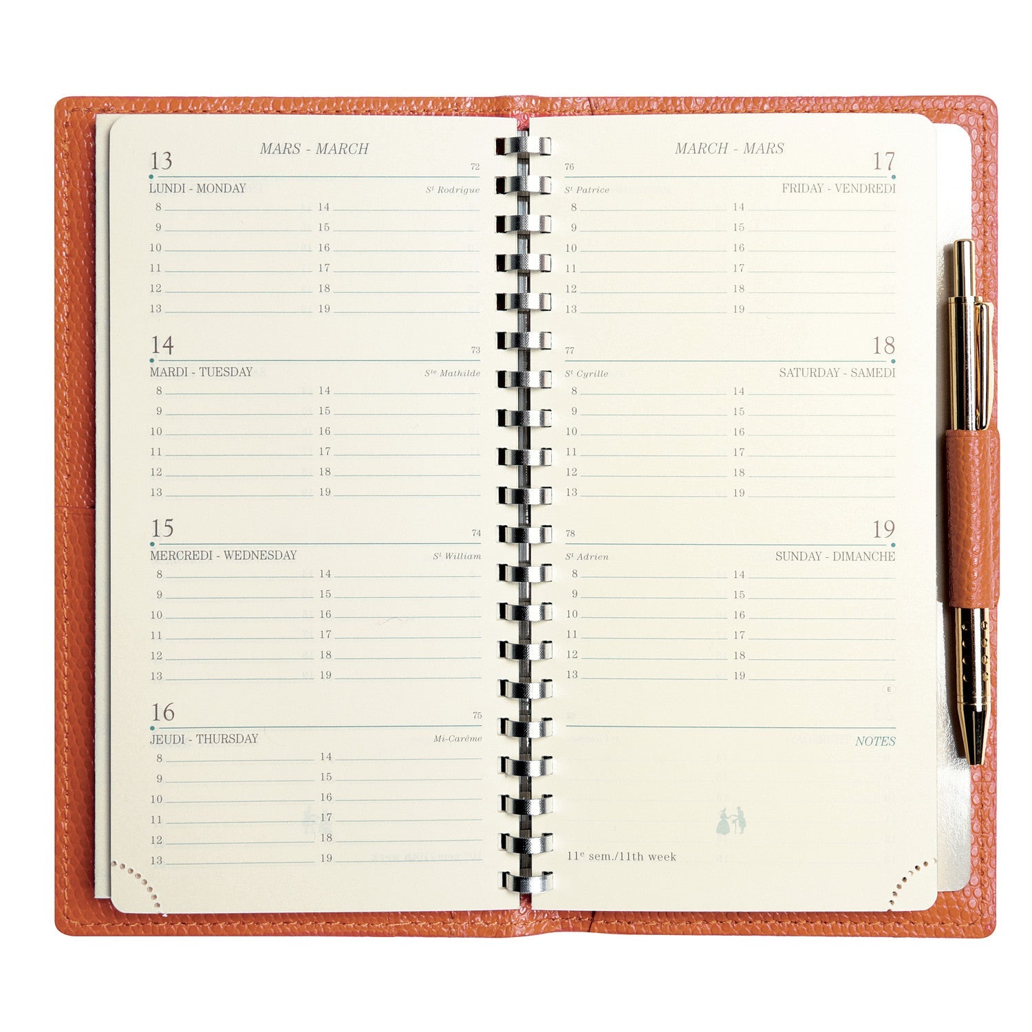 Agenda MIGNON AS16 - 8,8 x 16,5 cm - 1 semaine sur 2 pages - Orientation horizontale - Bornéo orange épicé