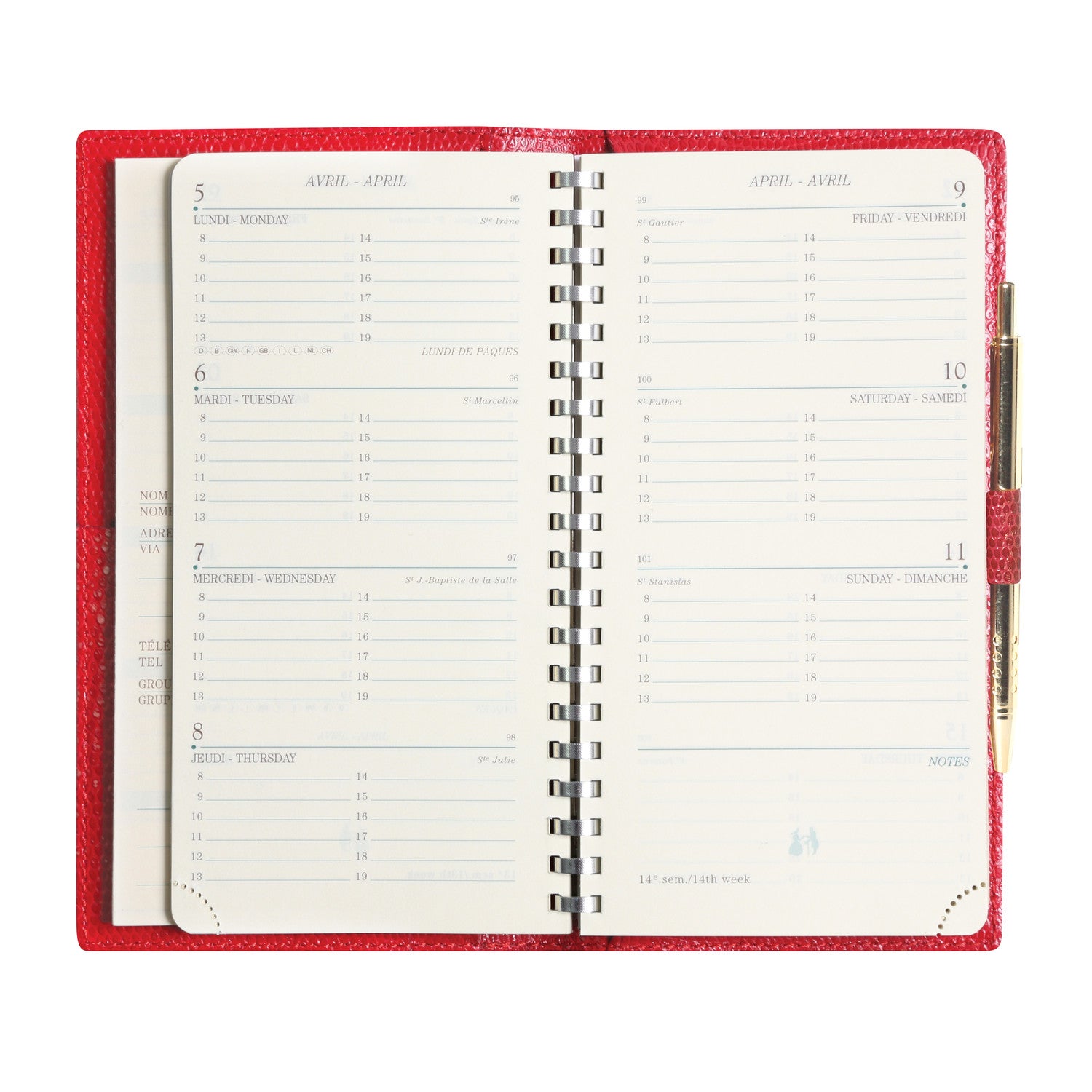 Agenda MIGNON AS16 - 8,8 x 16,5 cm - 1 semaine sur 2 pages - Orientation horizontale - Bornéo rouge garance