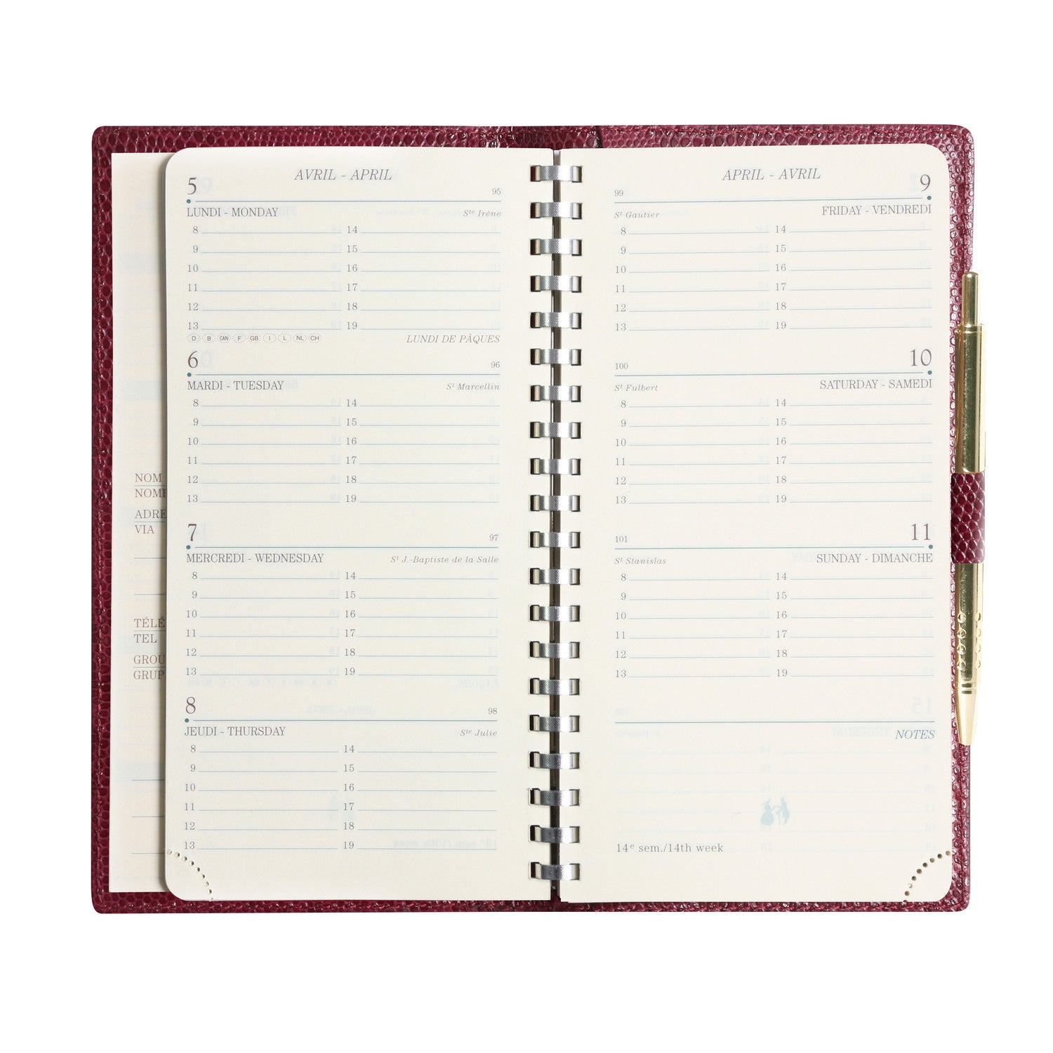 Agenda MIGNON AS16 - 8,8 x 16,5 cm - 1 semaine sur 2 pages - Orientation horizontale - Bornéo figue