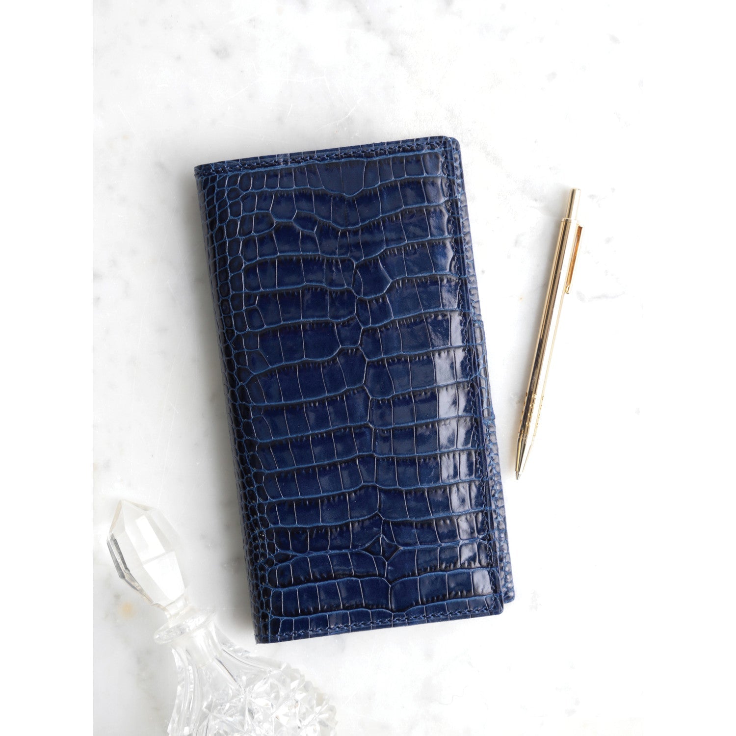 Agenda MIGNON AS16 - 8,8 x 16,5 cm - 1 semaine sur 2 pages - Orientation horizontale - Croco Savannah bleu marine