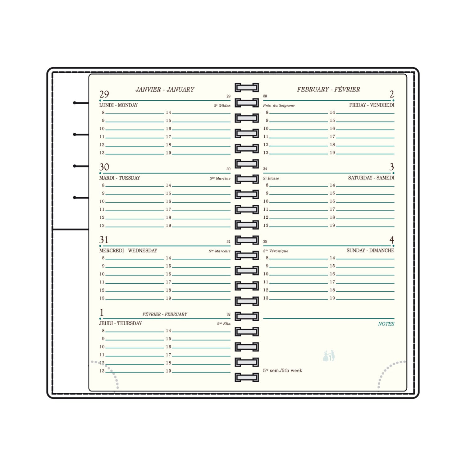 Agenda MIGNON AS16 - 8,8 x 16,5 cm - 1 semaine sur 2 pages - Orientation horizontale - Croco Savannah framboise royale