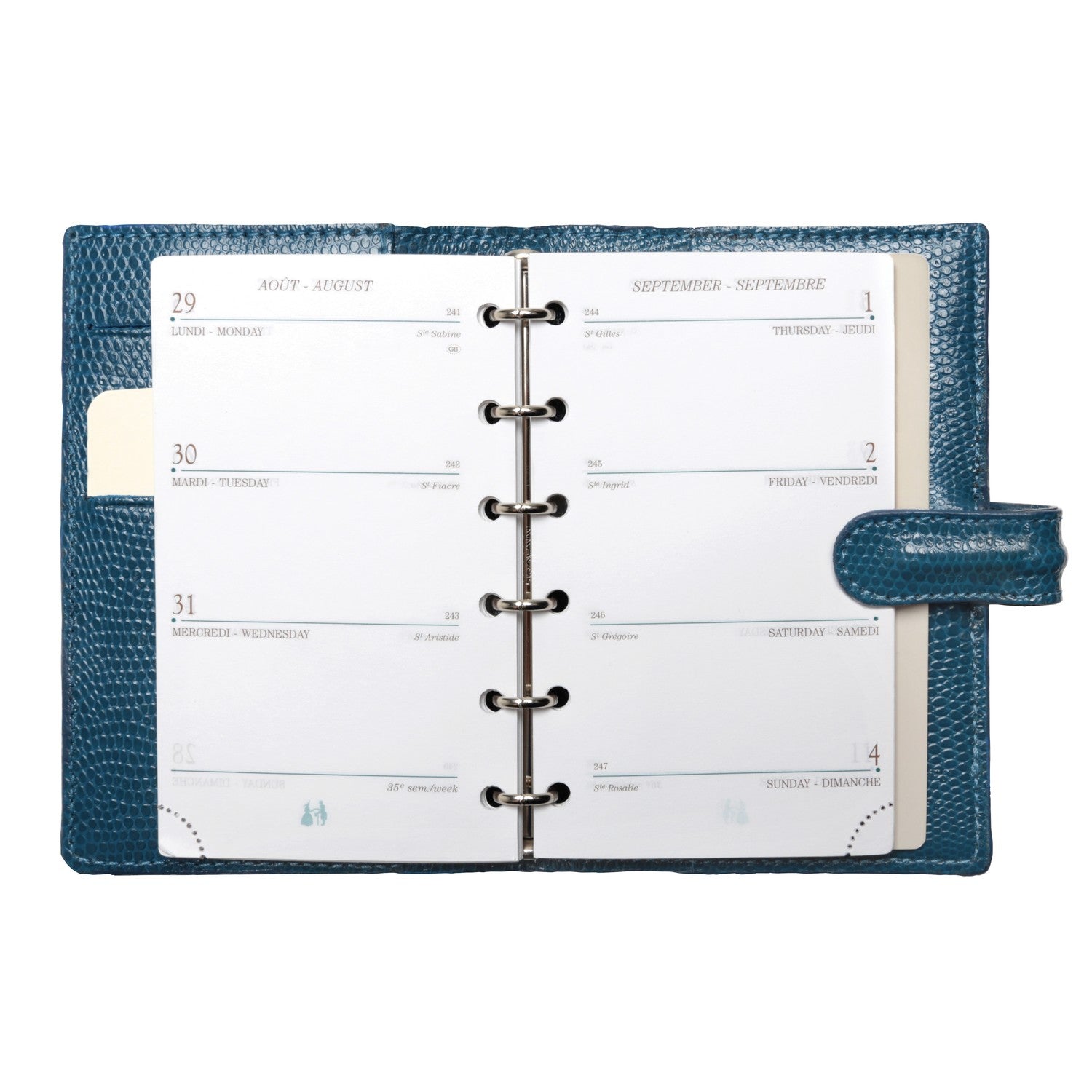 Organiseur MIGNON SK12 - 9 x 13 cm - 1 semaine sur 2 pages - Orientation horizontale - Bornéo bleu canard