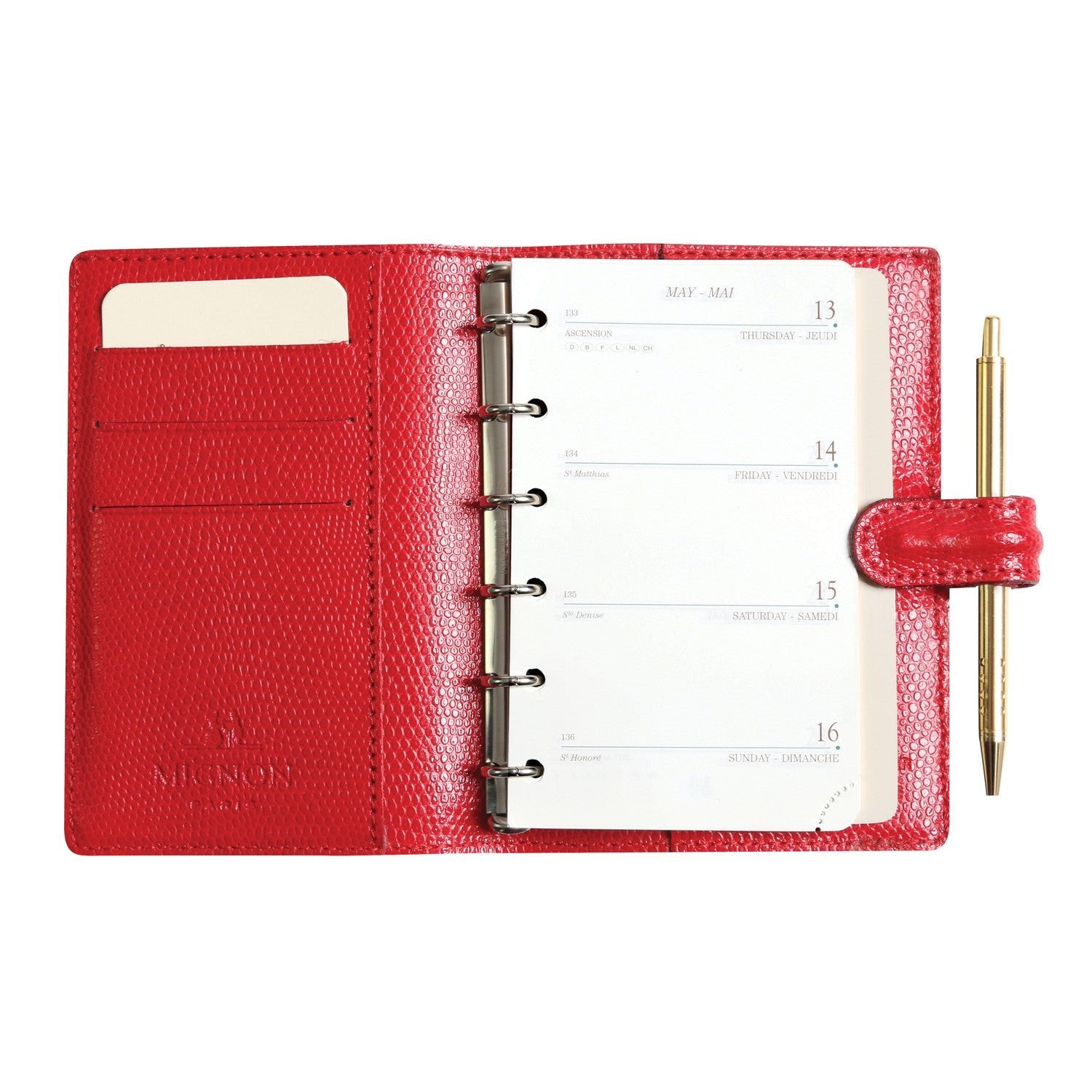 Organiseur MIGNON SK12 - 9 x 13 cm - 1 semaine sur 2 pages - Orientation horizontale - Bornéo rouge garance
