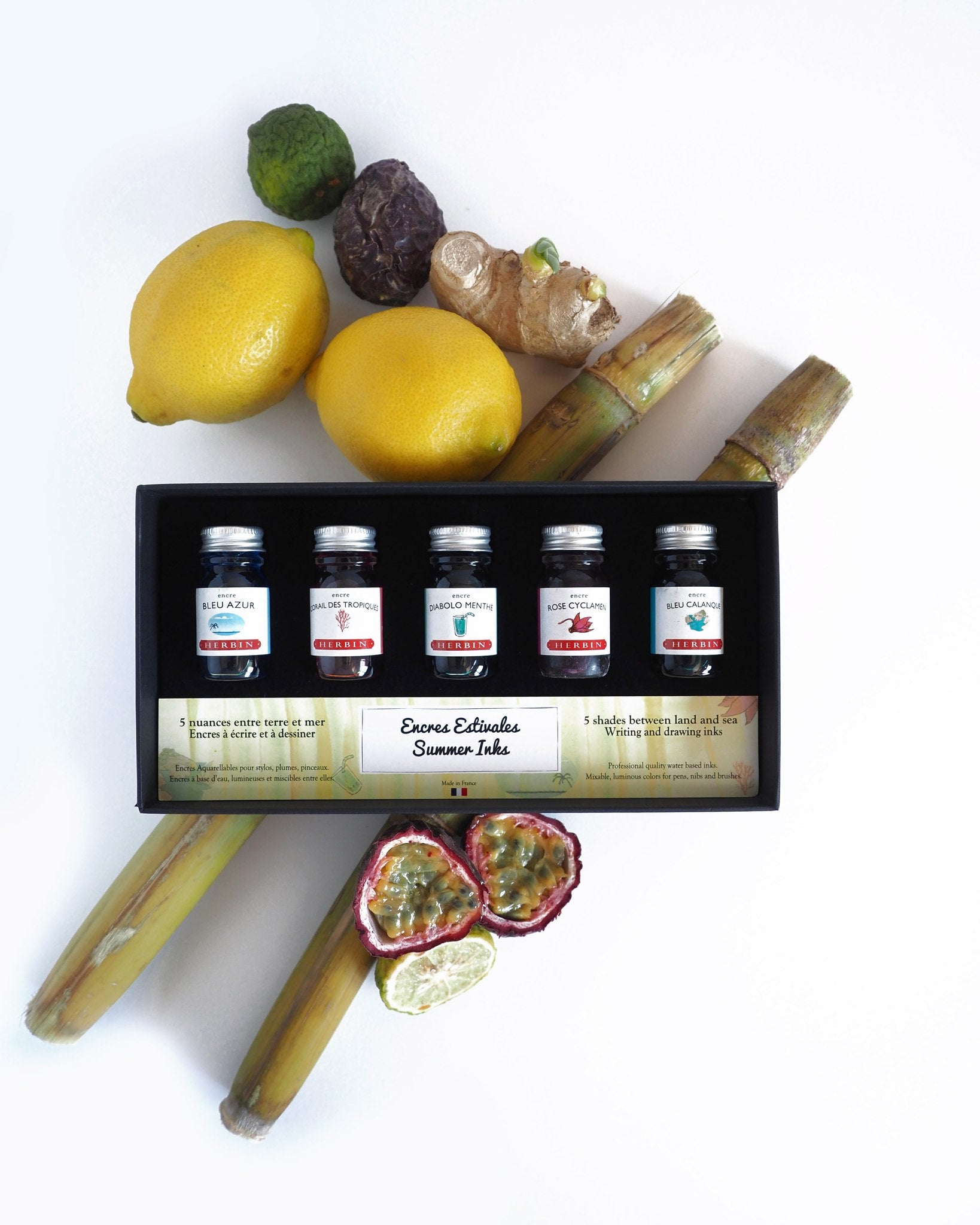 Coffret Encres Estivales JACQUES HERBIN - 5 flacons d'encre - 10 ml - Assorties - 3188550185020