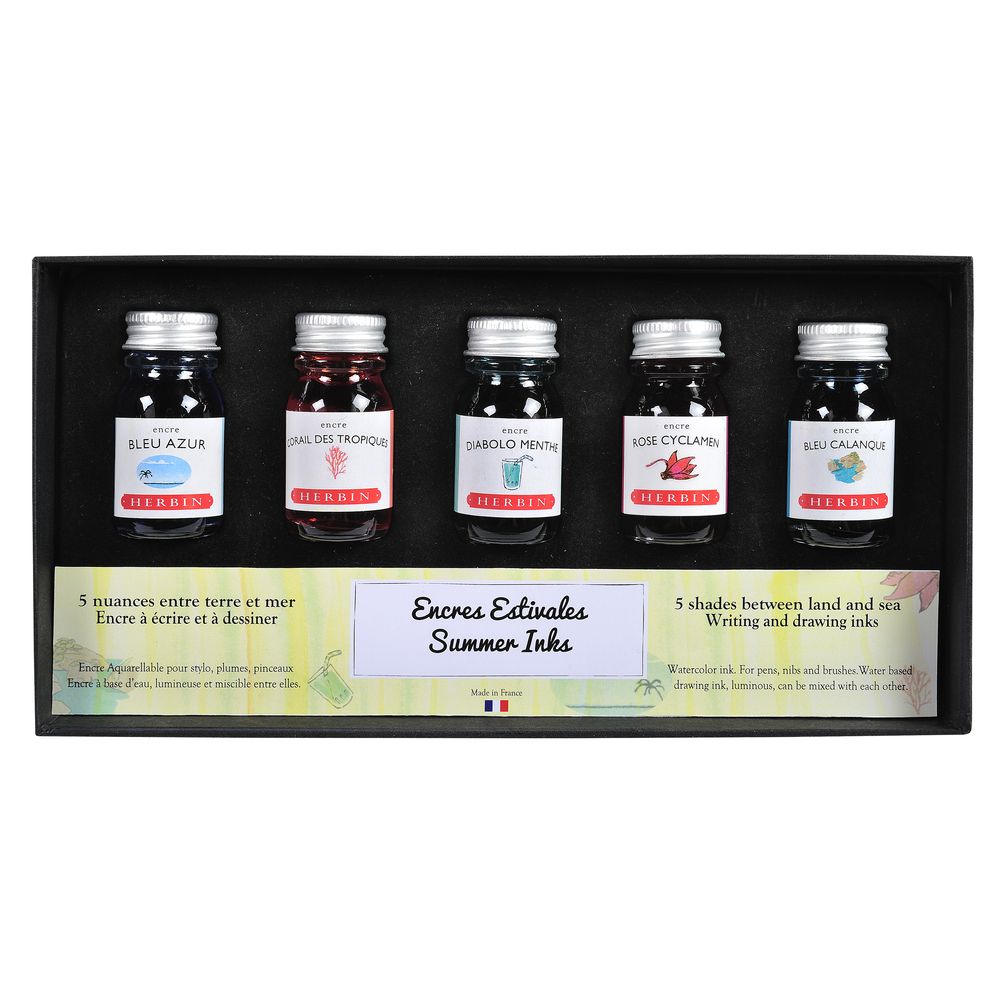 Coffret Encres Estivales JACQUES HERBIN - 5 flacons d'encre - 10 ml - Assorties - 3188550185020