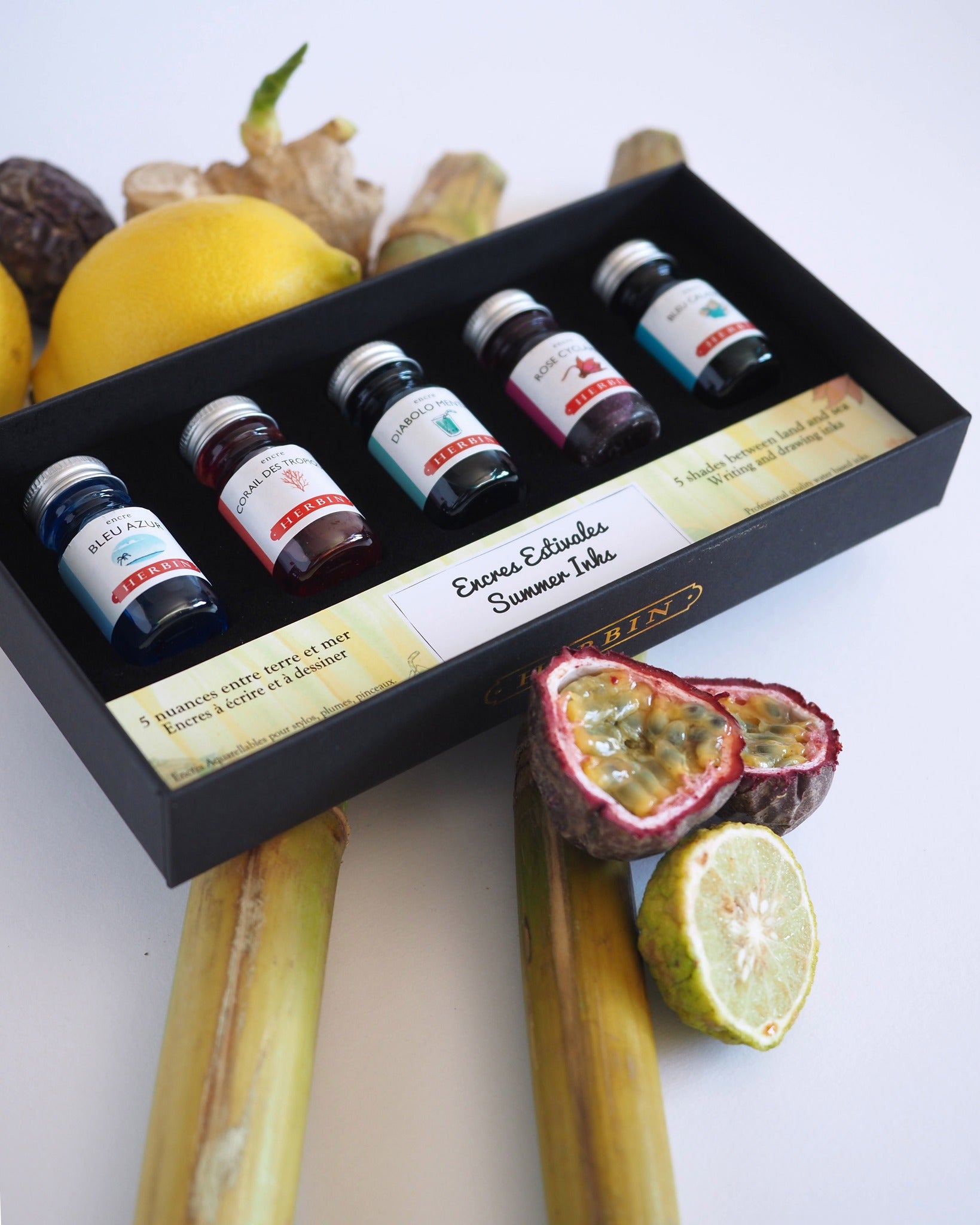 Coffret Encres Estivales JACQUES HERBIN - 5 flacons d'encre - 10 ml - Assorties - 3188550185020