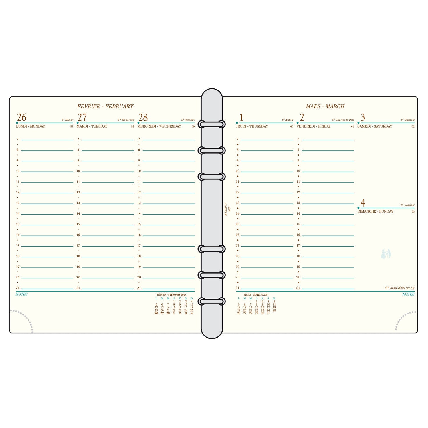 Organiseur Mignon AK17 Bornéo - 18.5 x 16.8 cm - 1 semaine sur 2 pages - Noir -