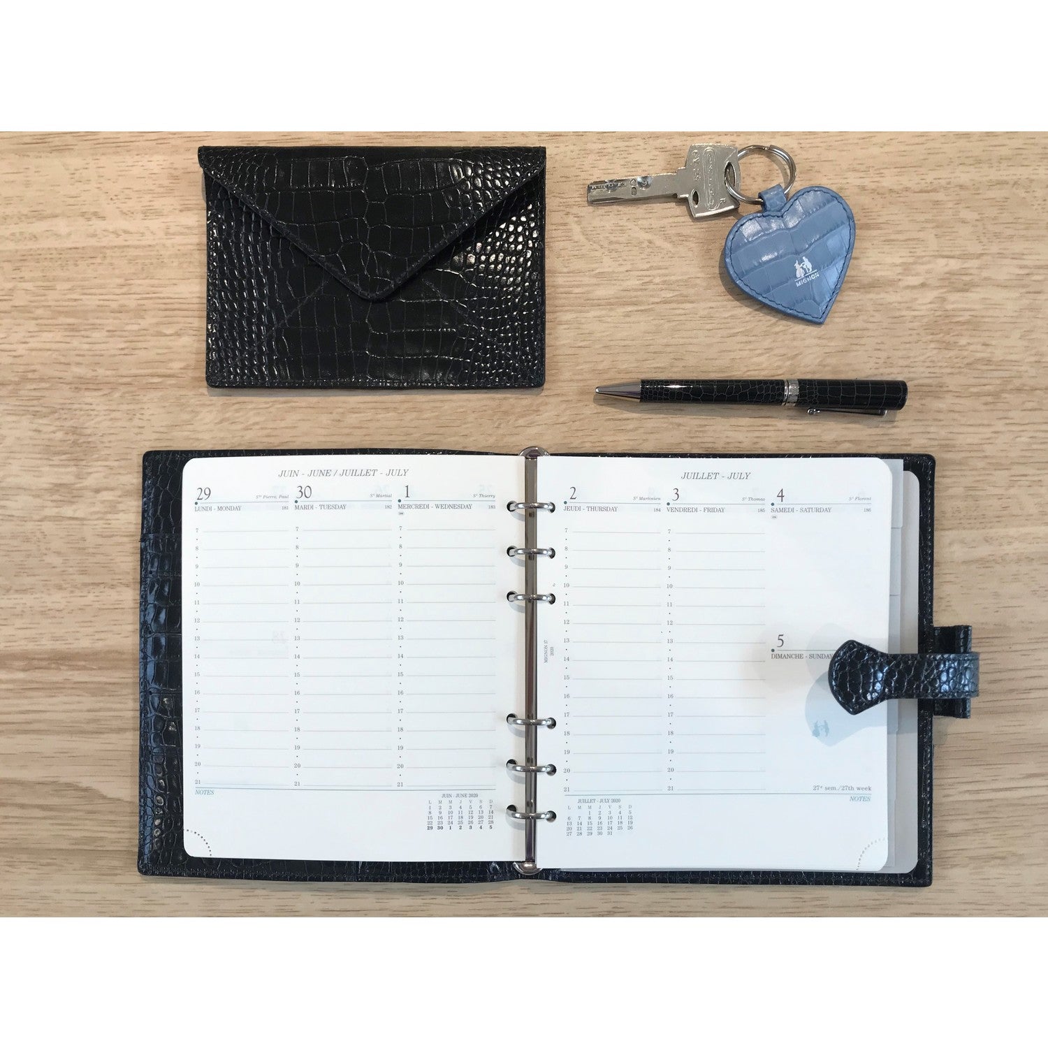 Organiseur Mignon AK17 Croco Savannah - 18.5 x 16.8 cm - 1 semaine sur 2 pages - Noir -