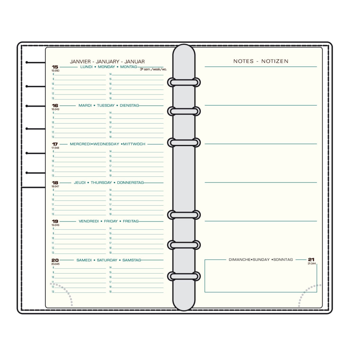 Organiseur Mignon AK18 Croco Savannah - 18.5 x 10.8 cm - 1 semaine + notes - Colvert -