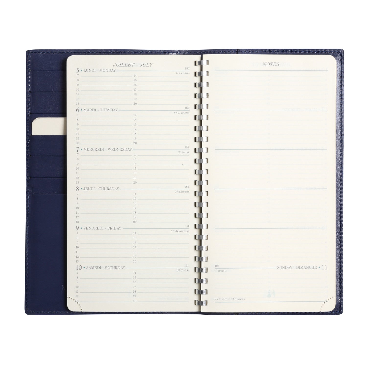 Organiseur Mignon AK18 Veau Boboli - 18.5 x 10.8 cm - 1 semaine + notes - Bleu marine -