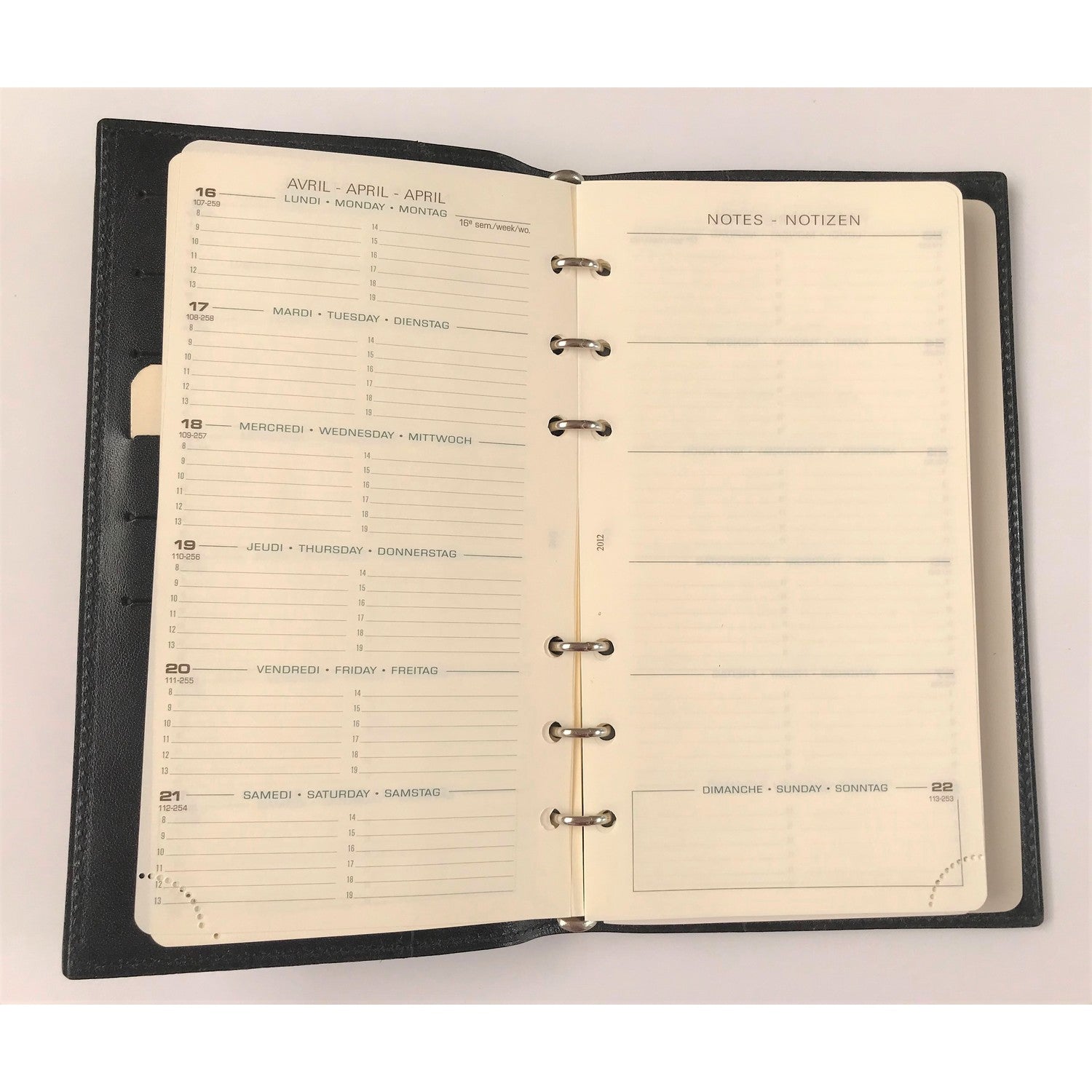 Organiseur Mignon AK18 Veau Boboli - 18.5 x 10.8 cm - 1 semaine + notes - Noir -