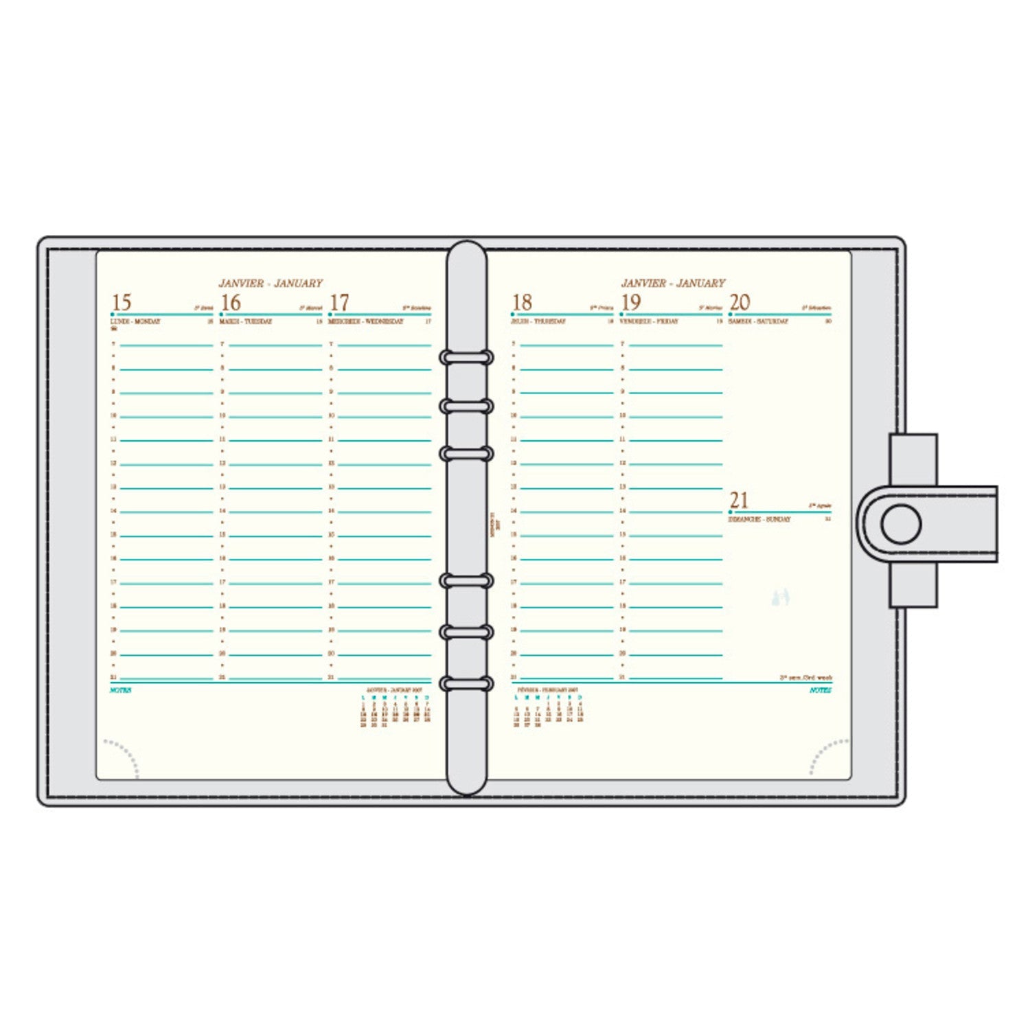 Organiseur Mignon AK22 Veau Boboli - 21 x 17.3 cm - 1 semaine sur 2 pages - Noir -