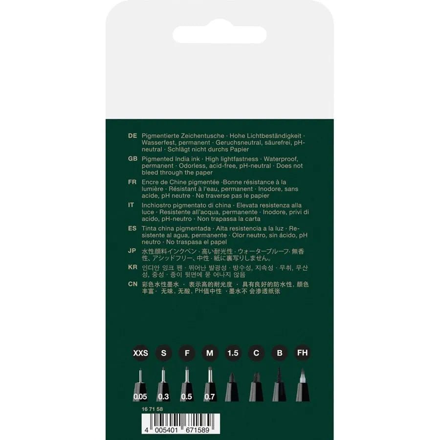 PITT ARTIST PENS Black - Pochette 8 Feutres XXS/S/F/M/B/C/1.5/FH - 4005401671589