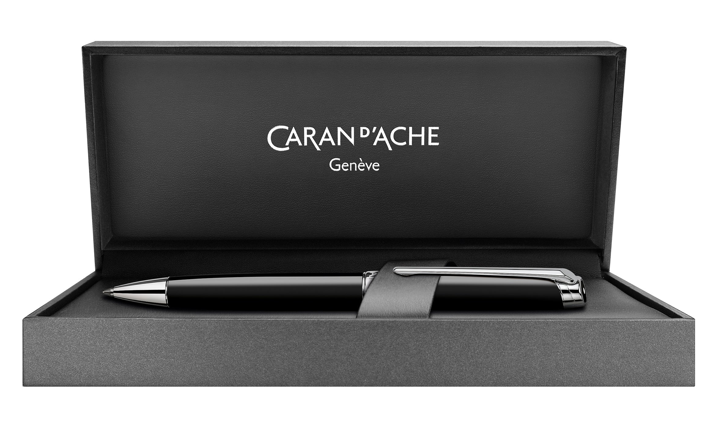 Stylo bille CARAN D'ACHE Léman Ebony Noir Argenté Rhodié - Medium (M) - Ebony noir argenté rhodié - -